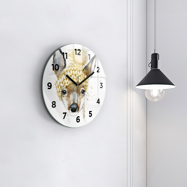 Round glass wall clock A deer