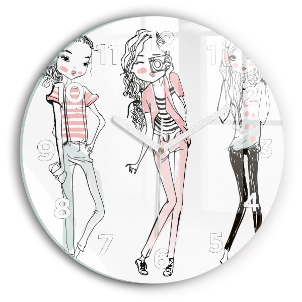 Round glass wall clock Women's fashion