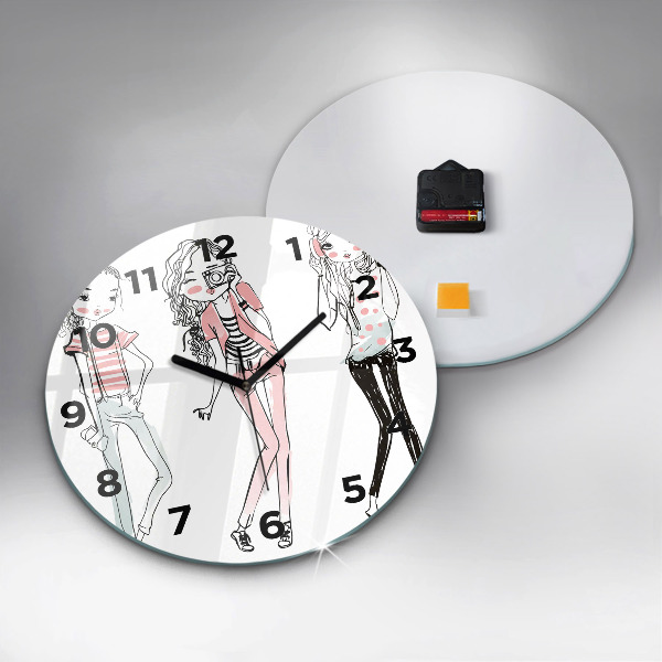 Round glass wall clock Women's fashion