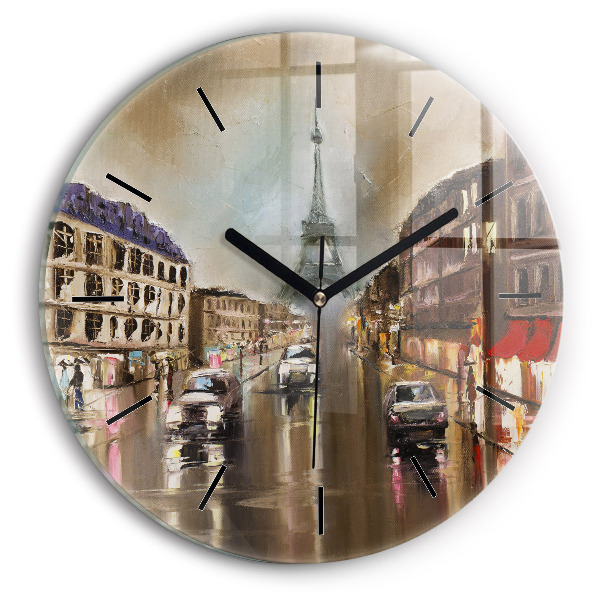 Round glass wall clock Architecture of the city of Paris