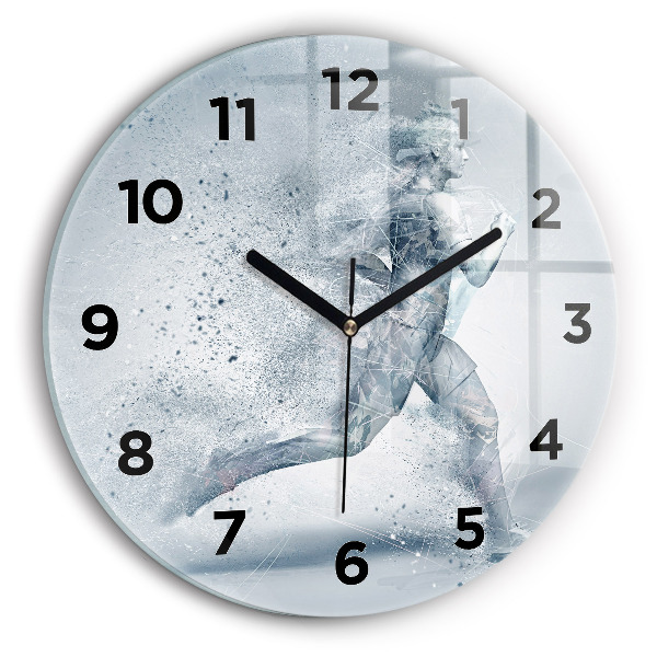 Round glass wall clock Running man