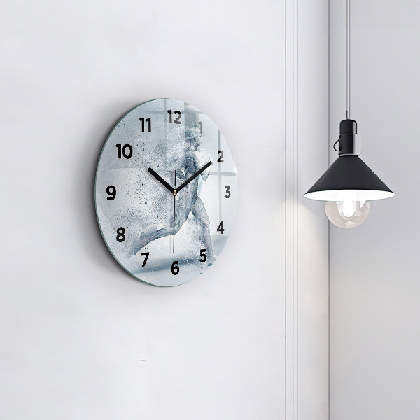 Round glass wall clock Running man
