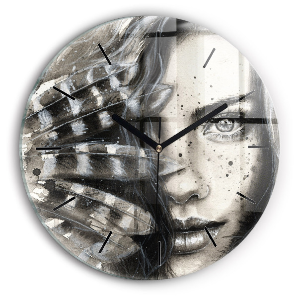 Round glass wall clock Painted portrait