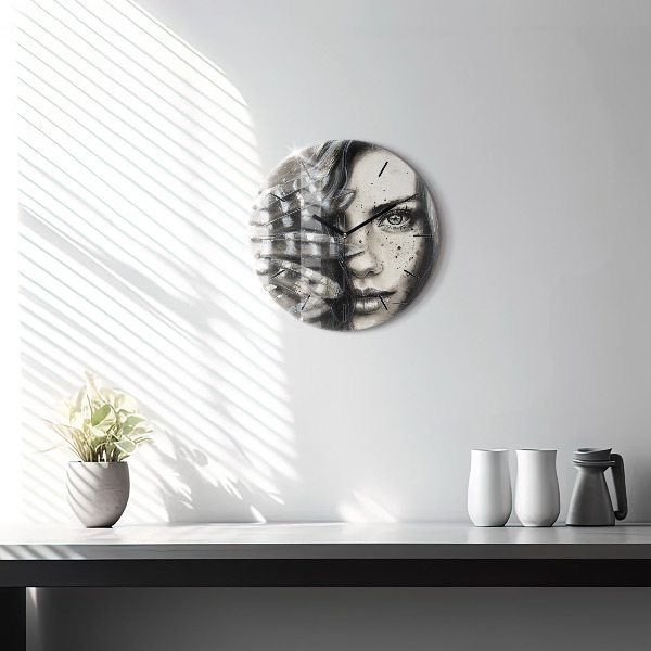 Round glass wall clock Painted portrait