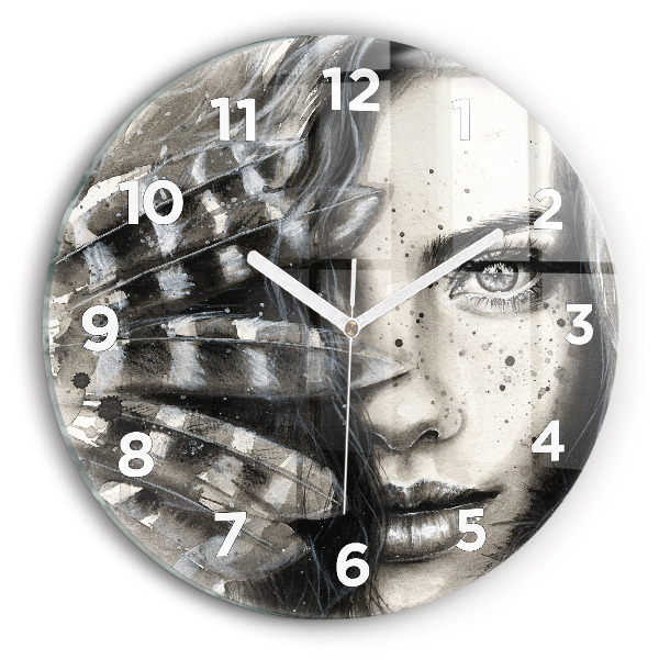 Round glass wall clock Painted portrait