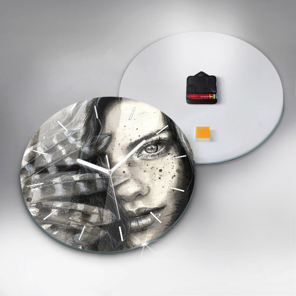 Round glass wall clock Painted portrait