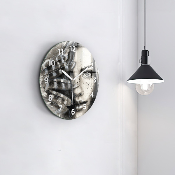 Round glass wall clock Painted portrait
