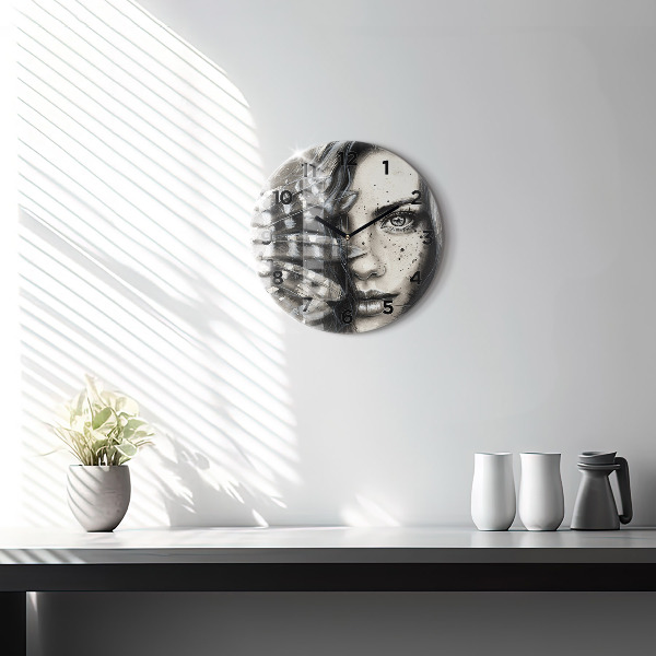 Round glass wall clock Painted portrait