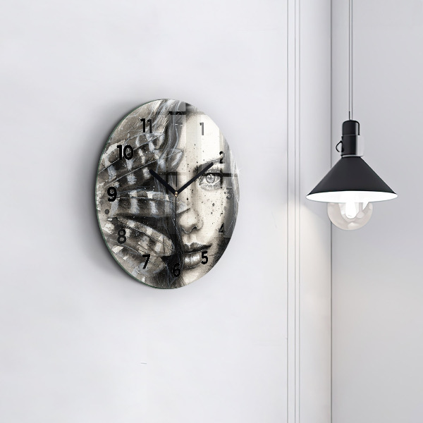 Round glass wall clock Painted portrait