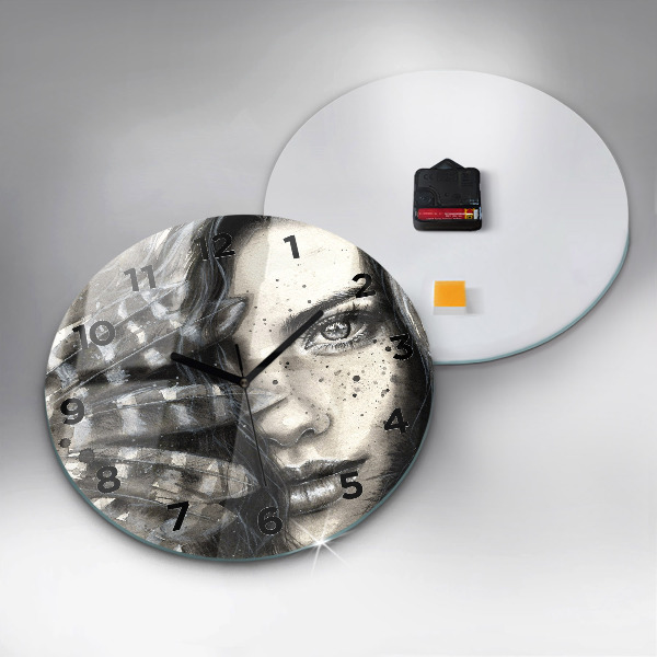 Round glass wall clock Painted portrait