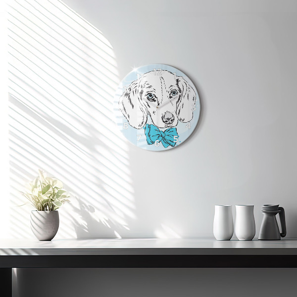 Round glass wall clock Puppy dog