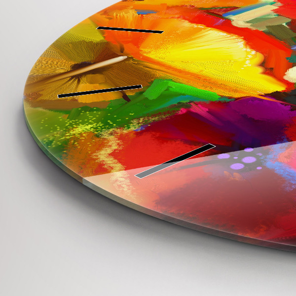 Round glass wall clock Colorful poppies