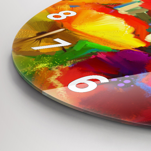 Round glass wall clock Colorful poppies