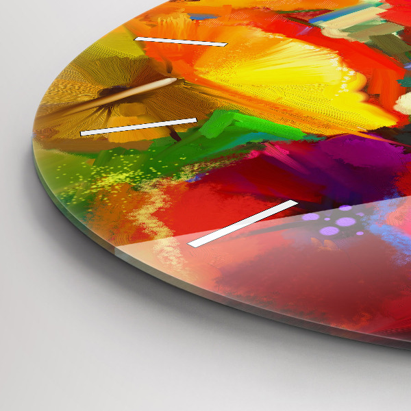 Round glass wall clock Colorful poppies