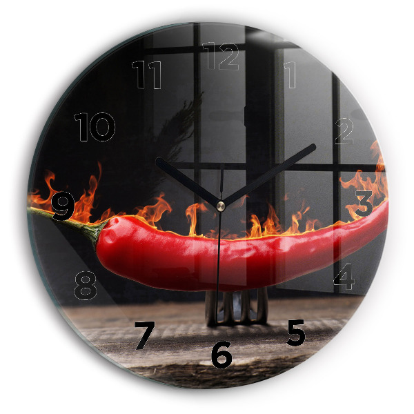 Round glass wall clock Pepperoni pepper