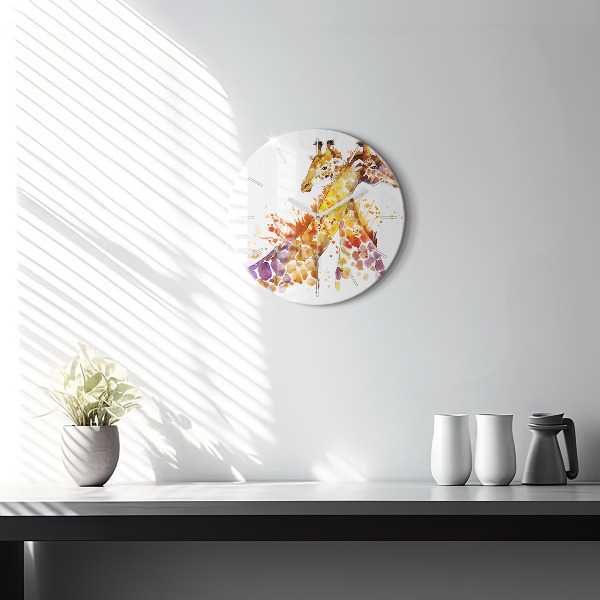 Round glass wall clock Giraffe - watercolor