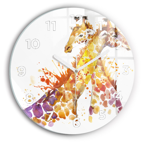 Round glass wall clock Giraffe - watercolor