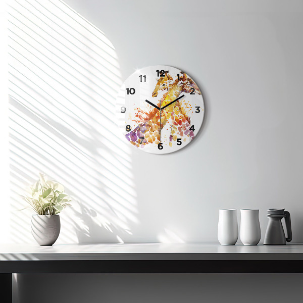 Round glass wall clock Giraffe - watercolor
