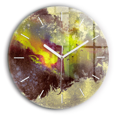 Round glass wall clock Woman in the forest