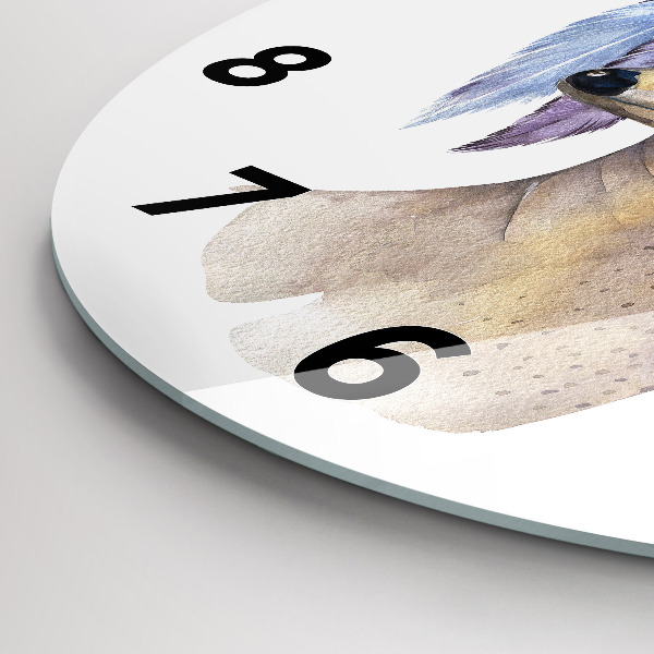 Round glass wall clock Deer head and flowers