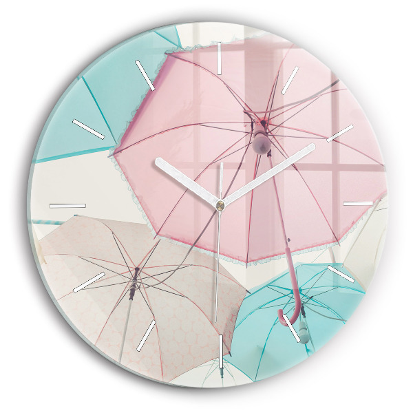 Round glass wall clock Pastel umbrellas