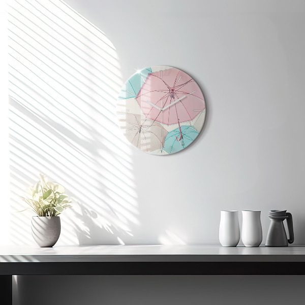 Round glass wall clock Pastel umbrellas