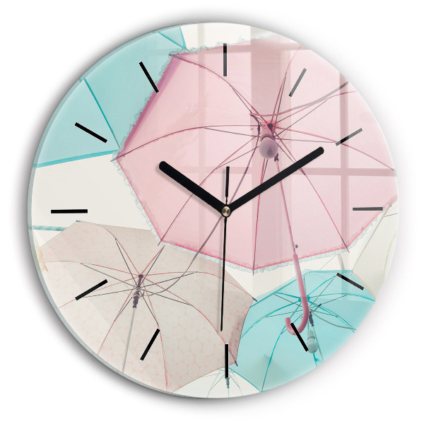 Round glass wall clock Pastel umbrellas
