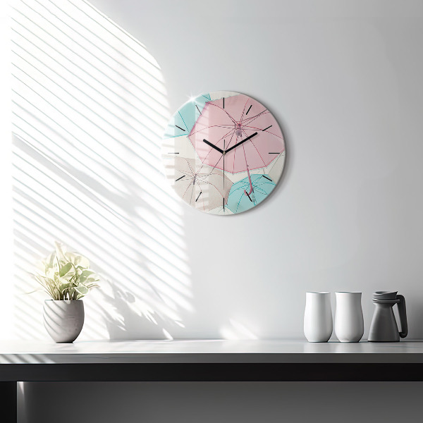 Round glass wall clock Pastel umbrellas