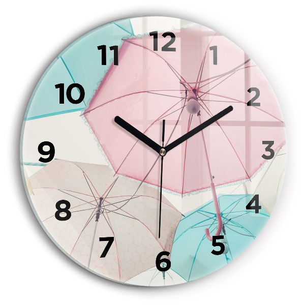 Round glass wall clock Pastel umbrellas