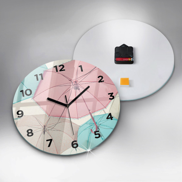 Round glass wall clock Pastel umbrellas