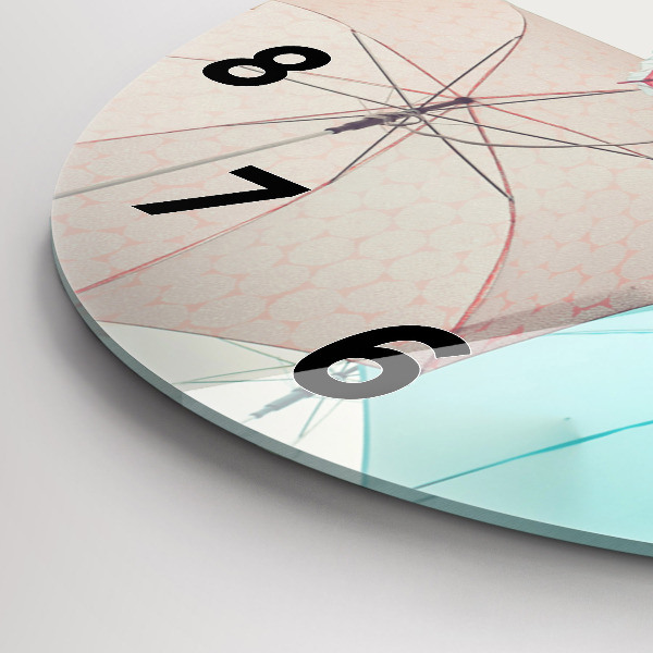 Round glass wall clock Pastel umbrellas