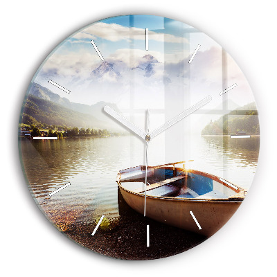 Round glass wall clock Lake view