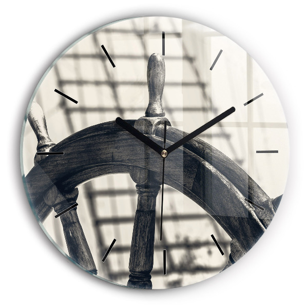 Round glass wall clock Ancient ship