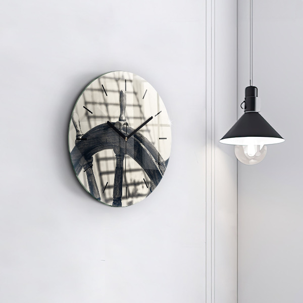 Round glass wall clock Ancient ship