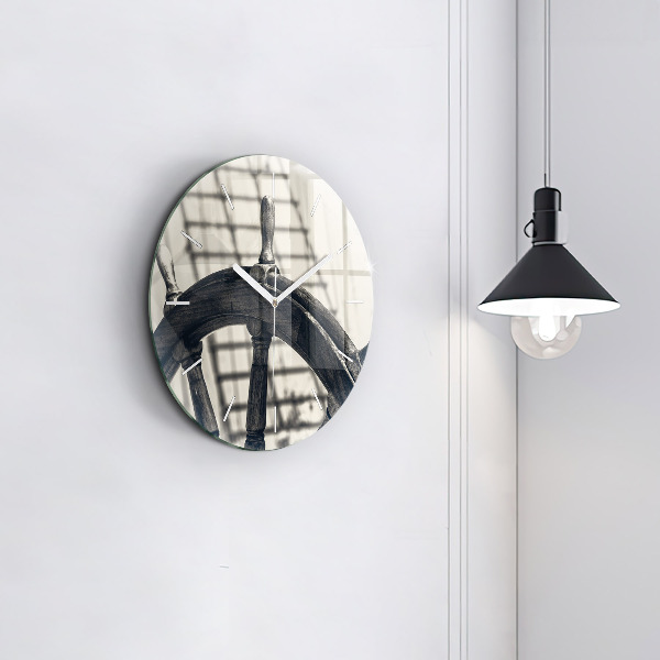 Round glass wall clock Ancient ship