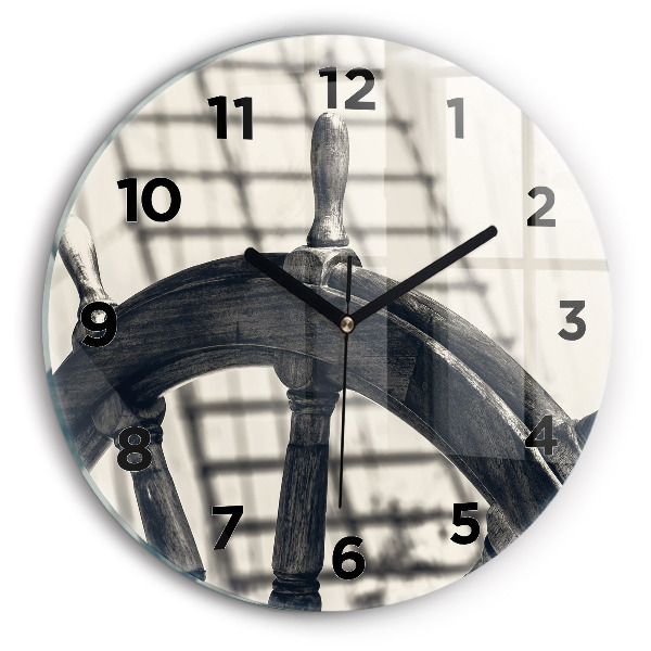 Round glass wall clock Ancient ship