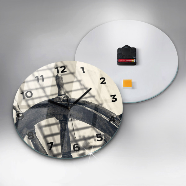 Round glass wall clock Ancient ship