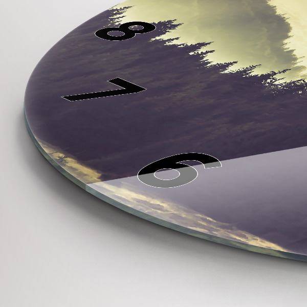 Round glass wall clock Misty mountain slopes