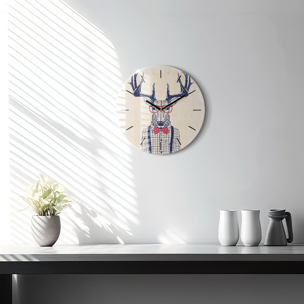 Round glass wall clock Deer in a shirt