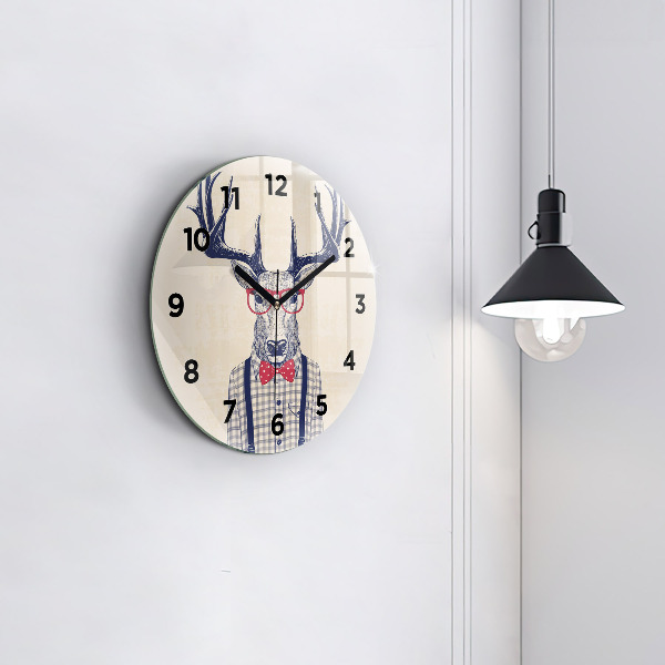 Round glass wall clock Deer in a shirt
