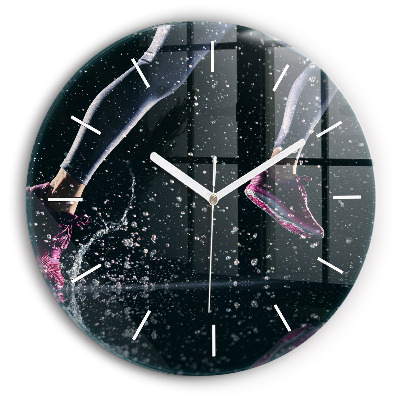 Round glass wall clock Healthy lifestyle - running