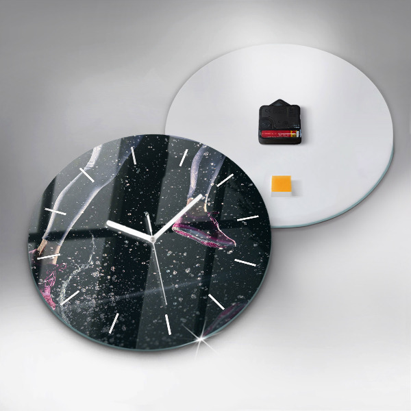 Round glass wall clock Healthy lifestyle - running