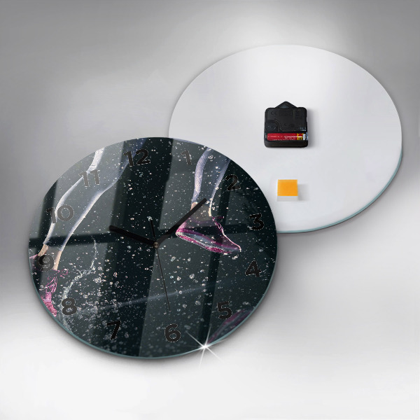 Round glass wall clock Healthy lifestyle - running