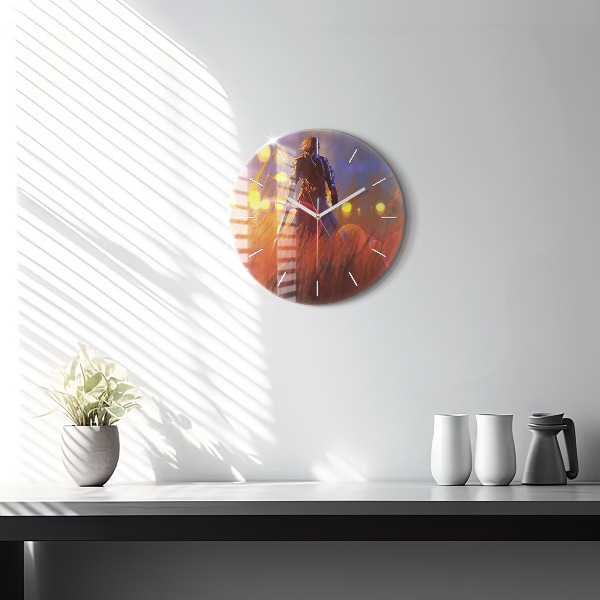 Round glass wall clock Knight with a sword