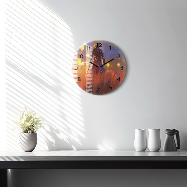 Round glass wall clock Knight with a sword