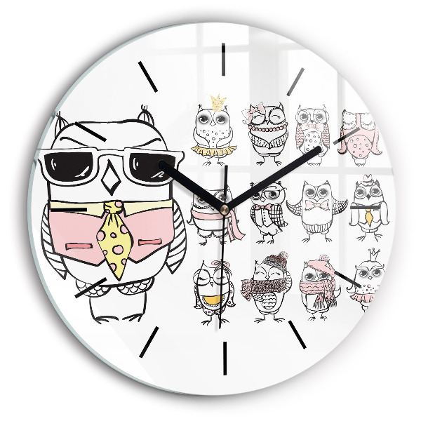 Round glass wall clock Vintage Owl Poster