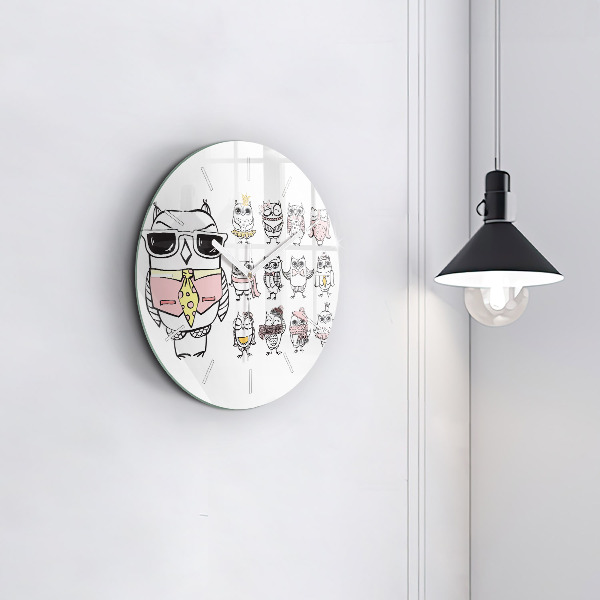 Round glass wall clock Vintage Owl Poster