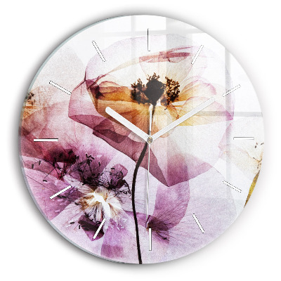 Round glass wall clock Dry poppy flowers