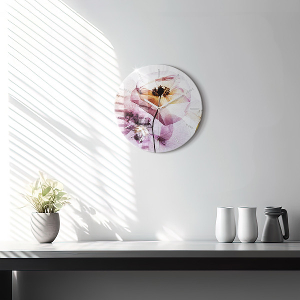 Round glass wall clock Dry poppy flowers