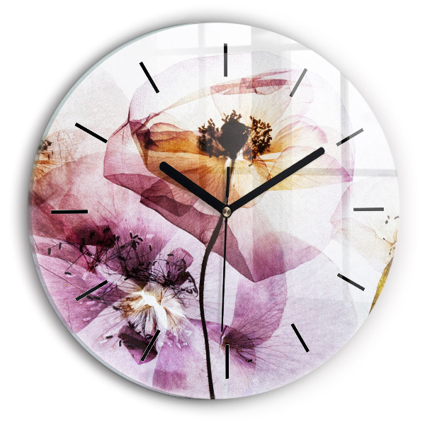 Round glass wall clock Dry poppy flowers